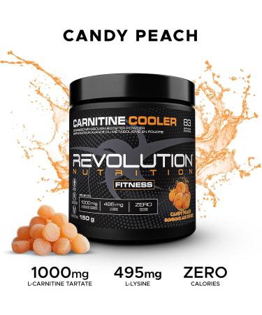 Revolution Nutrition Carnitine Cooler Powder L- Carnitine Tartrate Lean supplement Amino Acid Enhance Endurance Zero Calorie 1000 mg L- Carnitine 945 mg L-Lysine 150g 83 Servings (Candy Peach 0.33 Pound) Candy Peach 0.33 Pound - Buy Online on GoSupps.com