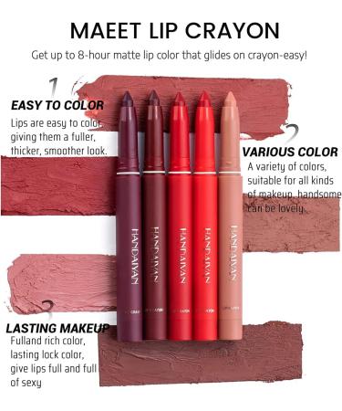  Cbincn Matte Velvet Pencil Lipstick Long Lasting Non Fading Lip Liner Lipstick Matte Light Crayon Lipstick with Built-in Sharpener Rotary Cut Dual Purpose - Buy Online on GoSupps.com