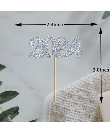 24 Pack 2024 Cupcake Toppers Glitter 2023 Food Cake Picks Decoration for New Year Birthday Wedding Graduation Party Dessert Decoration (Silver) - Buy Online on GoSupps.com