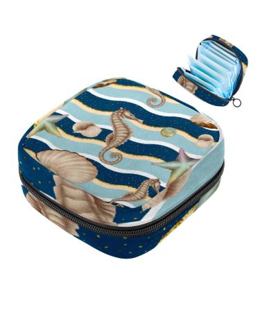 Portable women's binding-up bags menstrual cup bags feminine menstrual insert pocket for teenage girls tampons for the first period aesthetic seahorses and mussels multicolored 09