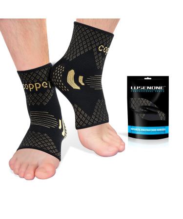Lusenone Copper Ankle Brace Support for Women & Men (Pair), Best Ankle Compression Sleeve Socks for Plantar Fasciitis, Sprained Ankle, Achilles Tendon, Ankle Swelling, Pain Relief, Recovery, Sports Large Black - Copper Infused