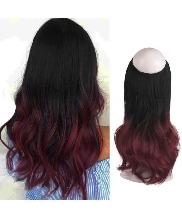 Feshfen Secrets Hair Extensions 46 cm Long Wavy Hair Extensions Invisible Secret Extensions Synthetic Hair 1 Weft Hairpiece Pale Ash Blonde 46 cm-Gewellt Wavy Ombre Black to Wine 1BT118#
