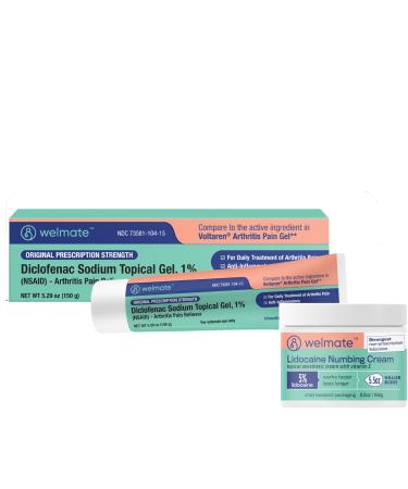WELMATE - Arthritis Diclofenac Sodium Topical Gel 1% 5% Lidocaine 5.5 oz Bundle