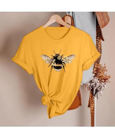 Elegant Oversize Bee Print Summer Blouse for Women | Casual Short Sleeve T-Shirt - Lightweight Yellow Top - Buy Online on GoSupps.com