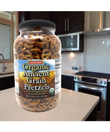 Hanover Organic Spelt Pretzels - 28 oz Barrel | Ancient Grains Snack - Buy Online on GoSupps.com