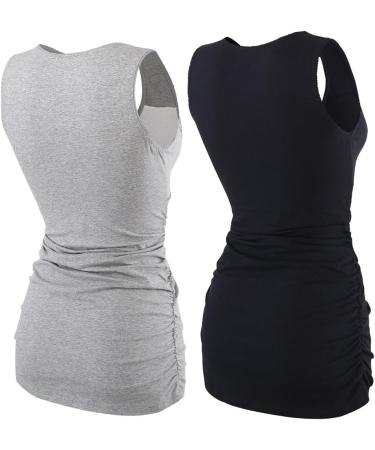 ZUMIY Maternity Nursing Top | Women's Cotton V Neck Ruched Waist | Double Layered Tank | Black+Grey 2-Pack - Buy Online on GoSupps.com