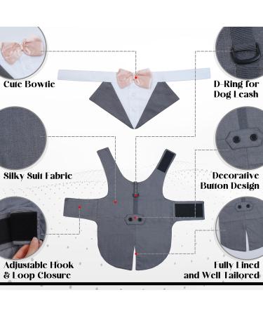 Dog Smoking Suit & Bandana Set - Formal Wedding Party Clothing for Pets | Adjustable Tie Shirt for Birthdays Halloween & Christmas - Gray (L) - Buy Online on GoSupps.com