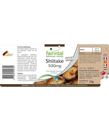 Fairvital | Shiitake - Pure Mushroom 500mg - 90 Vegetarian Capsules - Buy Online on GoSupps.com
