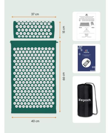 Lifegoods Acupressure Mat with Pillow - Battery-Powered Massage & Acupuncture Mat for Back Pain Relief - Green & White - Buy Online on GoSupps.com