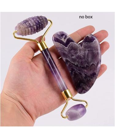 Amethyst Rough Stone Amethyst Sawtooth Face Roller & Silicone Caps Gua Sha Care Tool Sets Natural Stone Quartz Massager Anti Wrinkle Cellulite Health (Color : 2 Pieces Not Box)