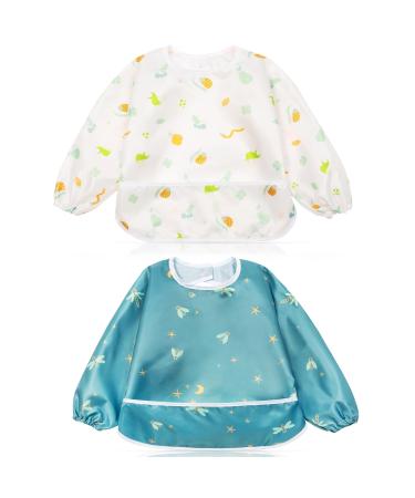 Little Dimsum Long Sleeves Toddler Weaning Bibs |Sleeved Baby Waterproof Feeding Coverall Set | Catching Food & Wipe Clean 6-36 Months(Ant&Dragonfly) Ant & Dragonfly