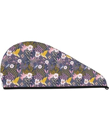 Hummingbird & Cherry Blossom Microfiber Hair Towel | Super Absorbent Hair Wrap for Long Curly Hair - Coral Velvet Quick Dry Cap for Women - Buy Online on GoSupps.com
