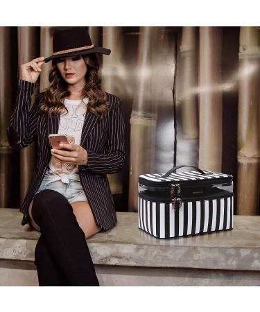 Large Makeup Bag BAGSMART Travel Cosmetic Case with Clear Toiletry Pouch | Double Layer Organizer with Adjustable Dividers | Portable Artist Storage Bag | Black & White Stripes - Buy Online on GoSupps.com
