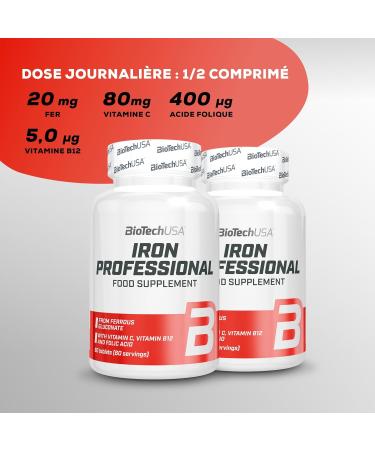 BioTechUSA Iron Professional | Organic Iron Gluconate with Vitamin C | B12 & Folate | Vegan Supplement | For Men - Buy Online on GoSupps.com