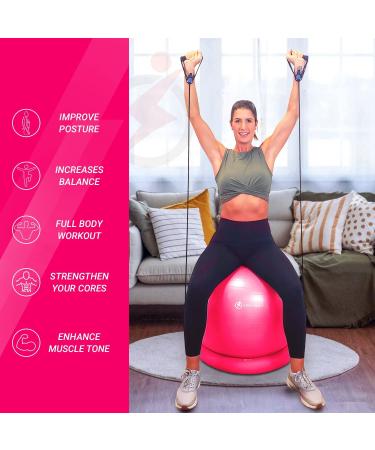 INTENT SPORTS Yoga Ball Chair  Stability Ball with Inflatable Stability Base & Resistance Bands  Fitness Ball for Home Gym  Office  Improves Back Pain  Core  Posture & Balance (65 cm) Pink - Buy Online on GoSupps.com