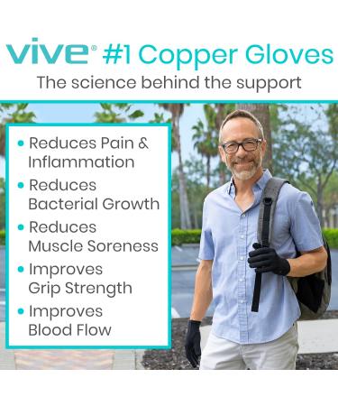 Vive Copper Arthritis Gloves - Full Hand Compression Touchscreen for Carpal Tunnel & Joint Pain Relief - Flexible Wrist & Thumb Support - Black X-Large for Men & Women - Buy Online on GoSupps.com