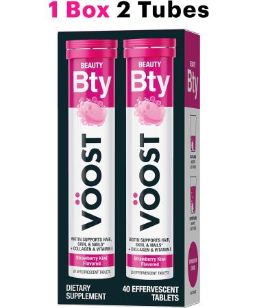 Voost Beauty Biotin Vitamin E C Collagen Effervescent Tablet 40ct - Strawberry Kiwi Flavor, Sugar-Free, Low Calorie - Hair Skin Nail Support - Buy Online on GoSupps.com