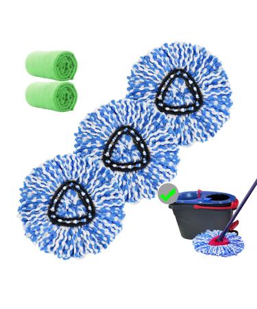 3 Pack Spin Mop Replacement Heads Microfiber Mop Refills Compatible with 2 Tank System Replace Head for All Hard-surfaced Floors Includes 2 Cloths