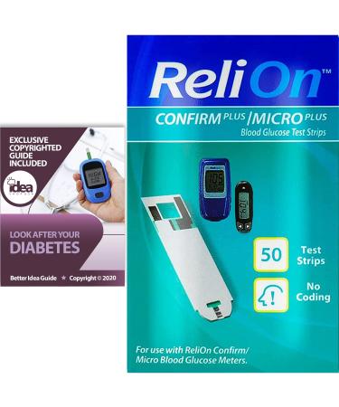 ReliOn Confirm Micro Blood Glucose Test Strips 50 Ct Bundle with Exclusive Look After Your Diabetes - Better Idea Guide (2 Items) 1 Pack 50 Count
