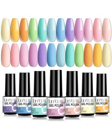 LILYCUTE Pastel Gel Nail Polish Set,12 Colors Spring Summer Gel Polish Pastel Set Bright Purple Yellow Green Soak Off Macaron Series Nail Gel Polish Kit Candy Nail Art Starter Kit for Girls Women 12 Colos Macaron Series