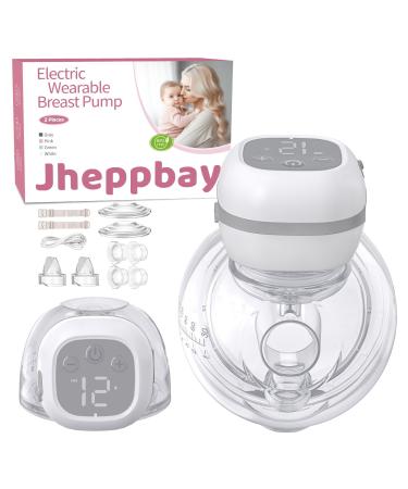 Jheppbay Double Electric Breast Pumps - 12 Levels & 3 Modes Wearable Breast Pump Hands Free BPA Free with LCD Display Painless Low Noise Portable Wireless Breast Pump with 21mm/24mm Flanges Double Grey