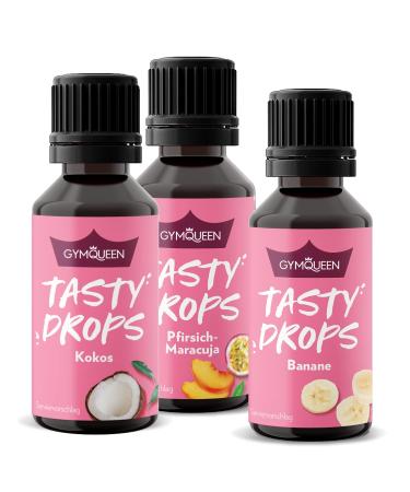 GymQueen Tasty Drops 3x30ml Coconut Peach-Passion Fruit Banana Flavour Drops without Calories Tropical Mix 30 ml (pack of 3)