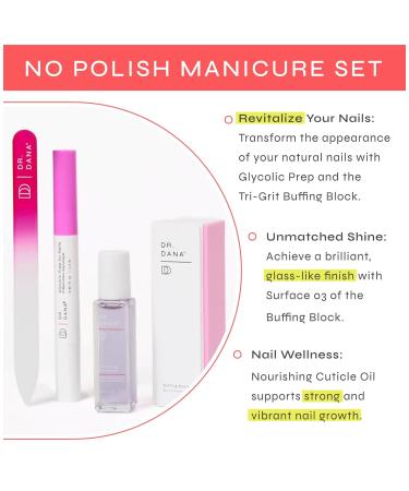 Dr. Dana No Polish Manicure Set - Natural Nail Care Kit with Glycolic Serum Cuticle Oil Glass File | Halal Certified Healthy Nails - Buy Online on GoSupps.com