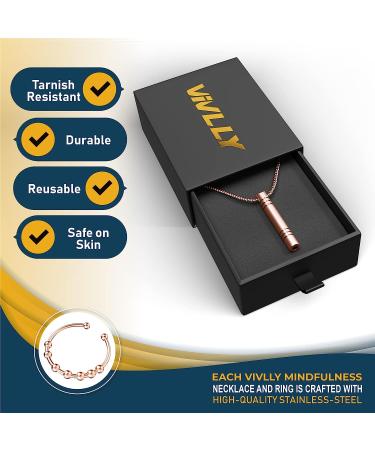 Vivlly Stress Relief Mindful Breathing Necklace - Anti Anxiety Pendant for Relaxation & Meditation | Soft Tone Frequency - Rose Gold Spinning Ring - Buy Online on GoSupps.com