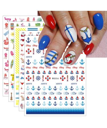 JMEOWIO 9 Sheets Summer Ocean Nail Art Stickers Decals Self-Adhesive Pegatinas U as Nautical Boat Anchor Nail Supplies Nail Art Design Decoration Accessories