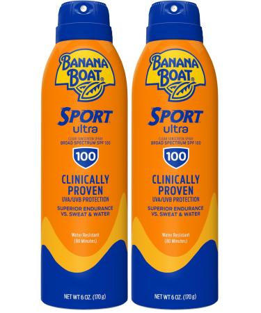 Banana Boat Sport Ultra Sunscreen Spray SPF 100 | Water Resistant | 6oz | Pack of 2 6 Fl Oz (Pack of 2)