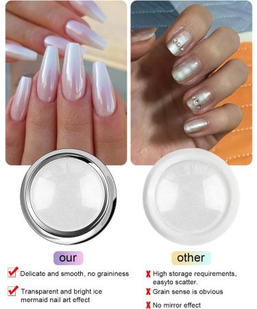 BISHENGYF White Pearl Chrome Nail Powder + Duster Brush Set for Mirror Effect Aurora Magic Nail Art - Holographic Pigment Included - Buy Online on GoSupps.com