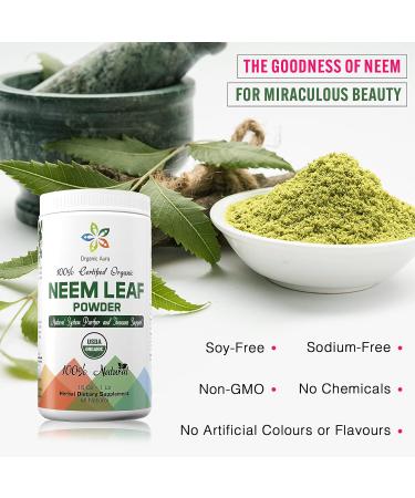 Organic Aura Neem Leaf Powder (Azadirachta Indica). 100% Pure Neem Raw and Green. USDA Certified Organic Neem for Immune Support Skin and Hair. Naturall Source of Antioxidants and Detox. - Buy Online on GoSupps.com