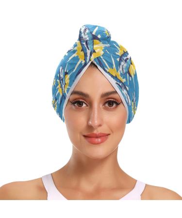A Sharks and Tie Dye Hair Towel 2 Pack Super Absorbent Hair Drying Towel Quick Dry Hair Turbans Head Towel with Button Twisty Wrap for Women Girls