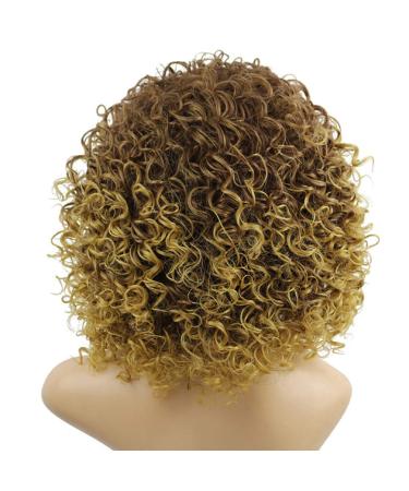 Uonlytech Women s Brown & Blond Mixed Short Curls Wig - African American Synthetic Hair Crimped Wave Cap - Buy Online on GoSupps.com