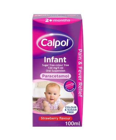 Calpol Infant Oral Suspension Paracetamol Strawberry Flavour Liquid 100ml Sugar and Colour-Free