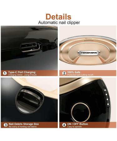 Electric Nail Clipper - Intelligent Automatic Nail Trimmer for Adults, Seniors, Kids - Second Generation, Glossy Black - Buy Online on GoSupps.com