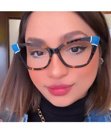 SERONI TR90 Cat Eye Blue Light Blocking Glasses for Men & Women | Anti-UV Computer & Reading Glasses | Leopard-Blue 66mm - Buy Online on GoSupps.com