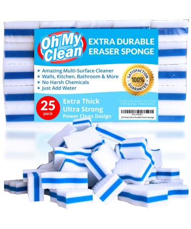 (25 Pack) Extra Durable Eraser Sponge - Extra Thick, Long Lasting, Premium Melamine Sponges in Bulk - Multi-Purpose Power Scrubber - Bathroom, Kitchen, Floor, Bathtub, Toilet, Baseboard, Wall Cleaner