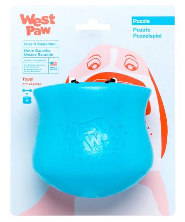 WEST PAW Zogoflex Toppl Treat Dispensing Dog Toy Puzzle  Interactive Chew Toys for Dogs  Dog Enrichment Toy for Moderate Chewers, Fetch, Catch  Holds Kibble, Dog Training Treats, Made in USA Large Aqua Blue