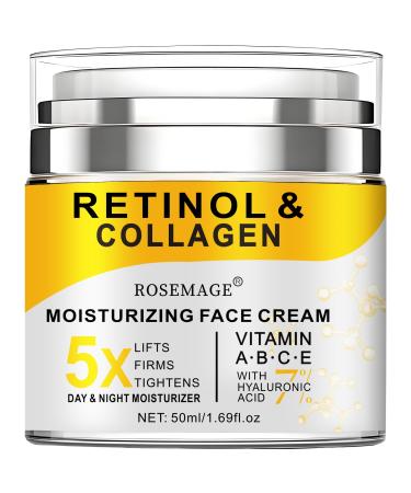Retinol Cream for Face with Collagen and Hyaluronic Acid - Anti Aging Wrinkle Cream for Women and Men - Day and Night Facial Moisturizer for Tightening and Skin Firming - Crema Hidratante Para la Cara