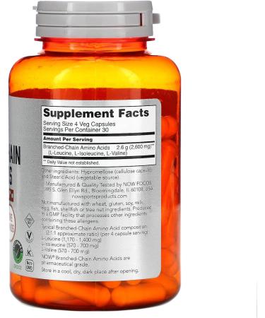 NOW Foods BCAA 800mg - 120 Capsules | Premium Branch-Chain Amino Acids for Muscle Recovery & Growth | Shop Internationally - Buy Online on GoSupps.com