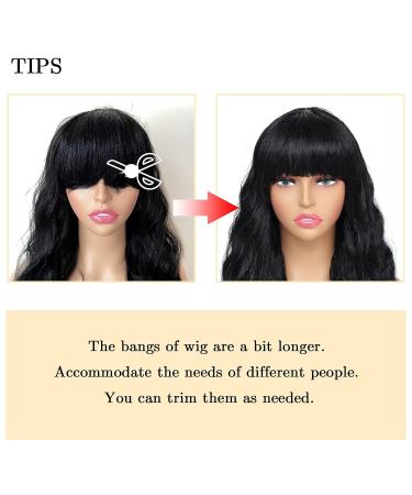 LuxeMelan Black Long Wavy Synthetic Bang Wig - Ocean Wavy Machine Wig for Women | Beginner-Friendly & No Glue Needed - Ideal for Cosplay & Parties - Buy Online on GoSupps.com