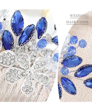 Flayem Wedding Hair Side Comb Bridal Blue Rhinestone Headpieces Flower Leaf Hair Comb Bride Bridesmaid Hair Accessories for Women - Buy Online on GoSupps.com