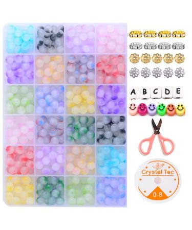 Glass Beads Kit for Jewelry Making Bracelet Charms Set Bulk Crafts 480pcs 8mm Glass Beads Round 12colors with Accessories  Chakra Bead DIY for Beading Necklace Adults Beginners (Glass Beads Kit Jade)