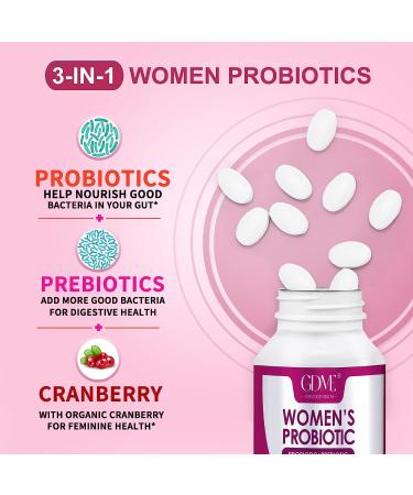 GDME Women's Probiotics 90 Tablets - 90 Billion CFU, 18 Strains with Organic Prebiotic Cranberry - Digestion, Immunity, Women's Health - Soy, Gluten, Dairy Free - Buy Online on GoSupps.com