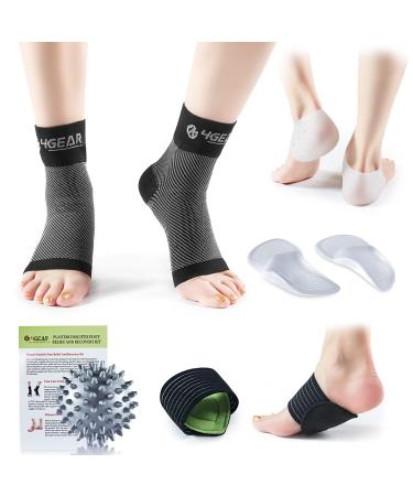 Plantar fasciitis Foot pain relief kit compression socks silicone heel protection padded foot vaults gel inserts & spiky massage ball fast relief of foot pain (L/XL)