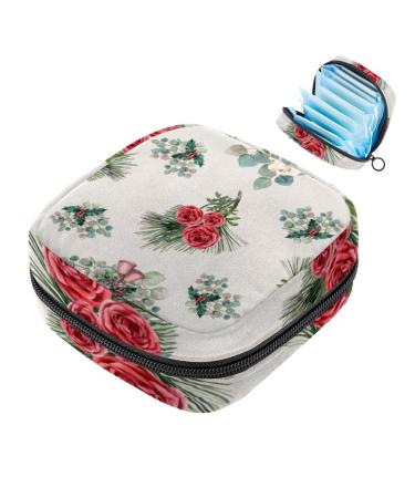 Storage bags for women's bandages with red flowers large menstrual cup cylinder pocket with zipper periodic inserts bags panty lores tampons for girls and women multi -colored 07