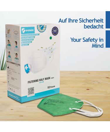 Virshields FFP2 Mundsprung Mask - PFE 94% VFE 99.99% 5-Layer Protective Mask - EN 149:2001 Certified Made in EU Available in Green - 1 Piece (40s Pack) for Optimal Breathing and Filtration - Buy Online on GoSupps.com