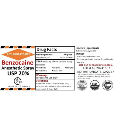 Buy 2 OZ Benzocaine Solution 20% - Premium Numbing Liquid Spray for Pain Relief | USA Made Topical Anesthetic for Cuts Burns Scrapes & Insect Bites - Buy Online on GoSupps.com