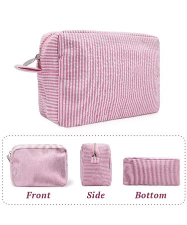 GFU Seersucker Cosmetic Bag - Travel Toiletry Makeup Organizer - Large Women's Aesthetic Storage Pouch - Pink - Buy Online on GoSupps.com